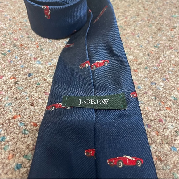 J. Crew Men’s Neck Tie Blue Classic Cars 100% Silk Made In USA Automobile Skinny - Picture 3 of 5